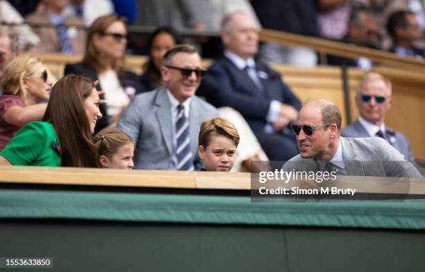 Catherine, Princess of Wales, Princess Charlotte of Wales, Prince George of Wales, and Prince William, Prince of Wales in the Royal Box at the start...