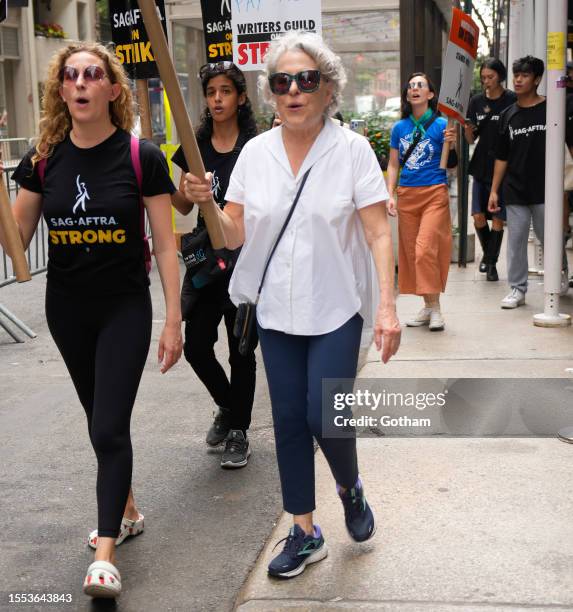 Bette Midler is seen at the SAG-AFTRA strike picket line on July 18, 2023 in New York City.