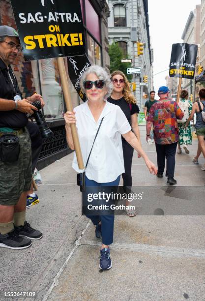 Bette Midler is seen at the SAG-AFTRA strike picket line on July 18, 2023 in New York City.