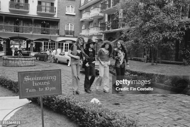 1st JANUARY: Jon Lord , Ritchie Blackmore, Glenn Hughes and David Coverdale from rock band Deep Purple walk from their hotel in Melbourne, Australia...