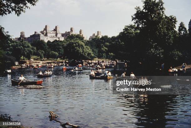 Sunday on the boating lake in Central Park, New York City, circa 1970.