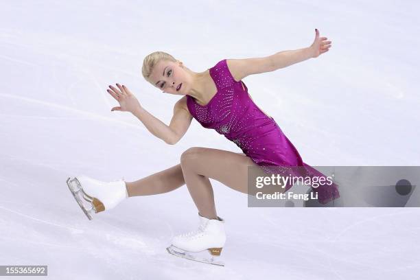 Kiira Korpi of Finland skates in Ladies Free Skating during Cup of China ISU Grand Prix of Figure Skating 2012 at the Oriental Sports Center on...
