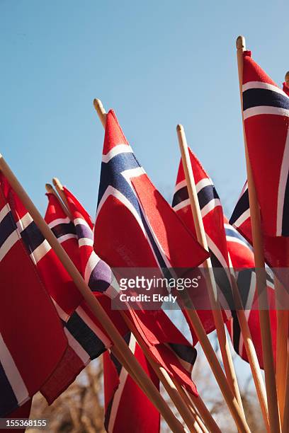 group of norwegian flag in red white and blue. - norway flag stock pictures, royalty-free photos & images