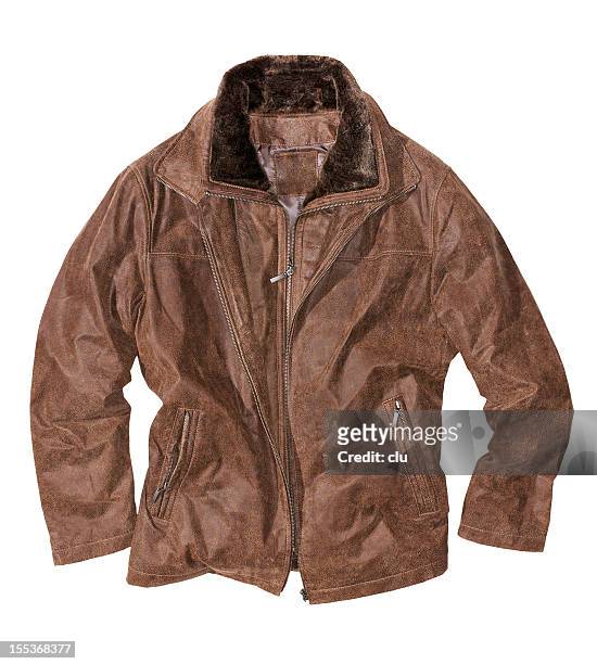 brown leather jacket isolated on white - brown coat stock pictures, royalty-free photos & images