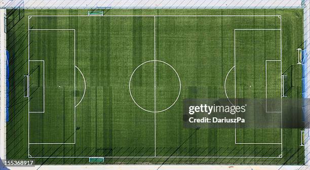 foto aérea de estádio em gniewino - aerial view of football field imagens e fotografias de stock