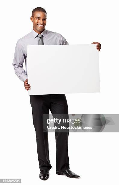 businessman holding a blank sign - isolated - blank sign stock pictures, royalty-free photos & images