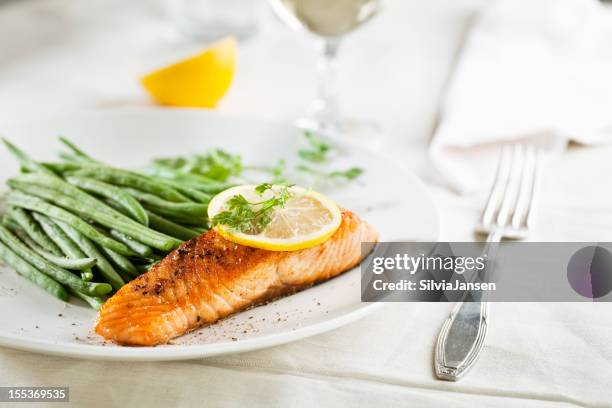 salmon and vegetables - chervil stock pictures, royalty-free photos & images