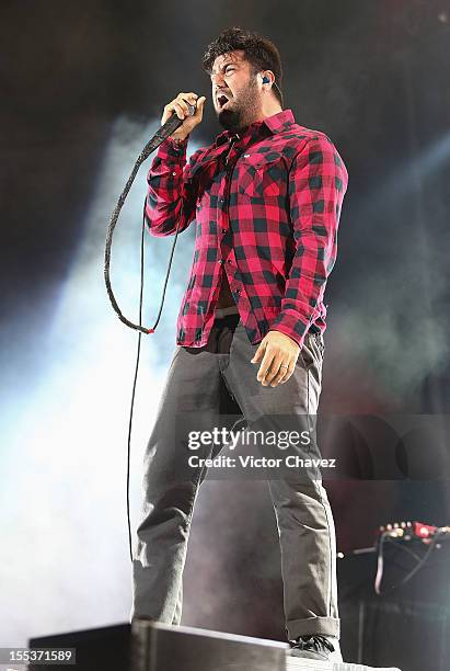 Singer Chino Moreno of the Deftones performs live during the Maquinaria Festival day 2 at Arena Ciudad de México on November 2, 2012 in Mexico City,...