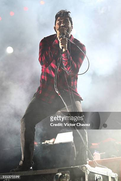 Singer Chino Moreno of the Deftones performs live during the Maquinaria Festival day 2 at Arena Ciudad de México on November 2, 2012 in Mexico City,...