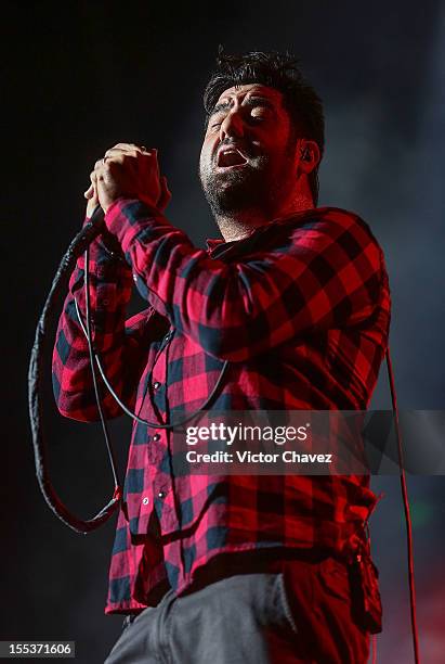 Singer Chino Moreno of the Deftones performs live during the Maquinaria Festival day 2 at Arena Ciudad de México on November 2, 2012 in Mexico City,...