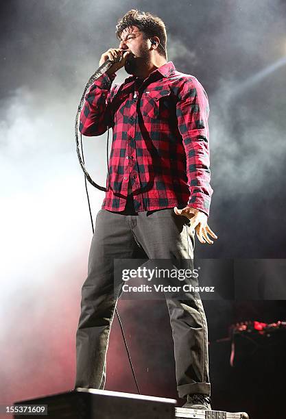 Singer Chino Moreno of the Deftones performs live during the Maquinaria Festival day 2 at Arena Ciudad de México on November 2, 2012 in Mexico City,...