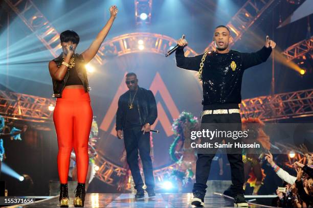 Wiley performs onstage with Ms D and Skepta at the 2012 MOBO awards at Echo Arena on November 3, 2012 in Liverpool, England.