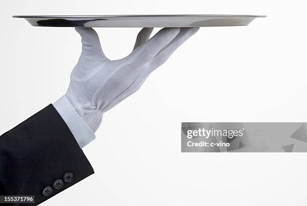 silver tray with hand - silver glove stock pictures, royalty-free photos & images