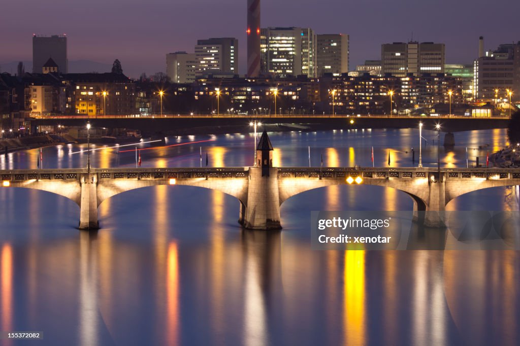 View over Rhine River bridge in Basel