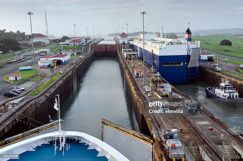 Cruise Liner approaching Gatun Lock Panama Canal