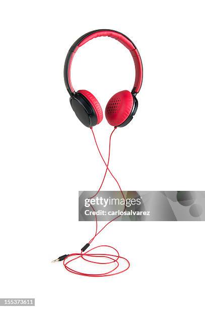 red headphones w/clipping path - clipping path stockfoto's en -beelden