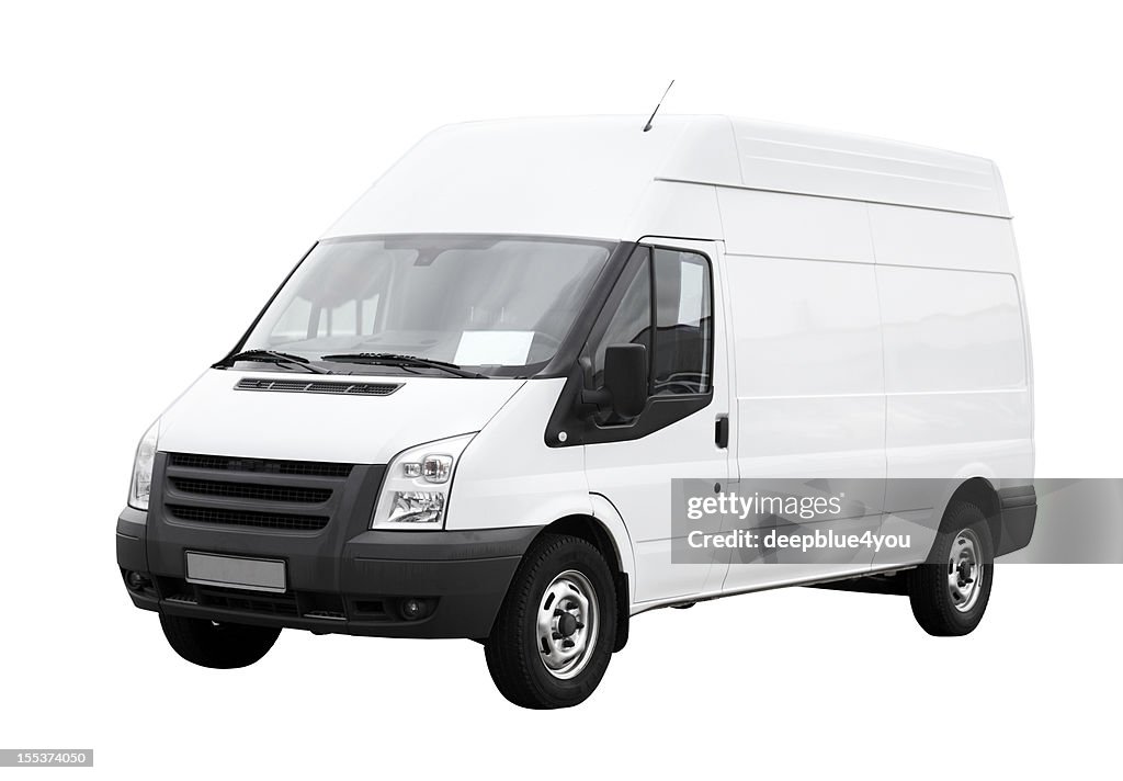 White delivery van with clean blank side isolated