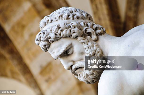head detail of stone sculpture of hercules - piazza della signoria stock pictures, royalty-free photos & images