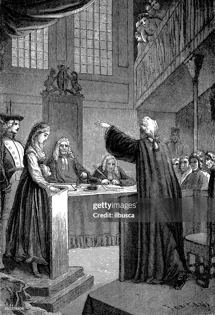 At the courthouse antique illustration