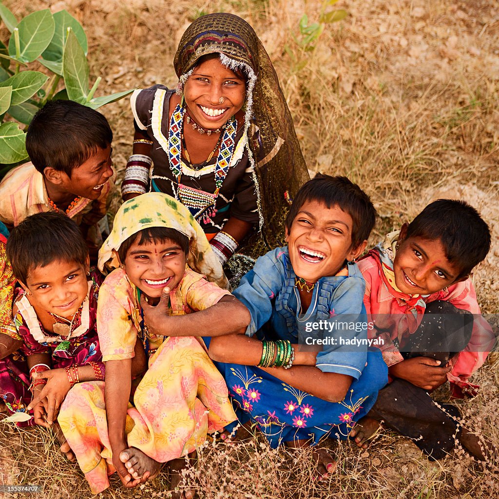 Group of Indian children, desert village, India