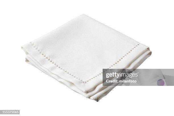 folded white napkin with embroidered border - napkin stock pictures, royalty-free photos & images