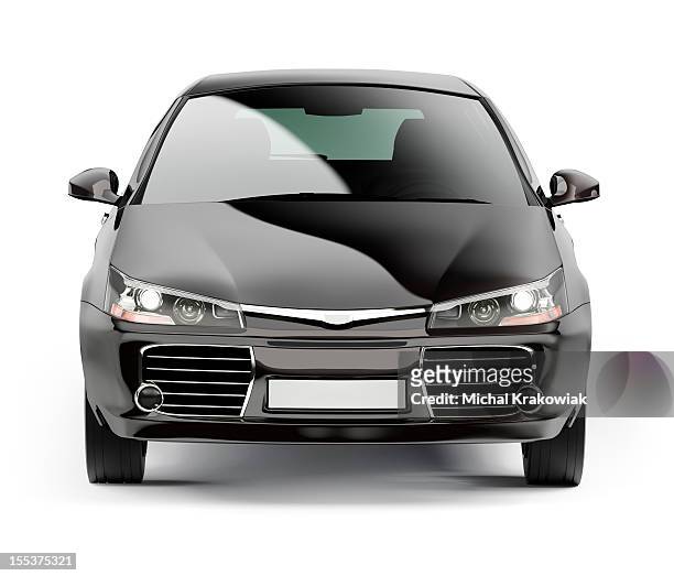 front of a modern black compact car isolated on white - front view stock pictures, royalty-free photos & images