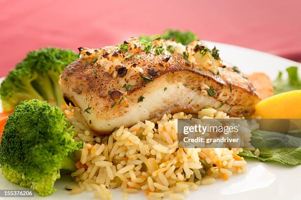 pan seared halibut - halibut stock pictures, royalty-free photos & images