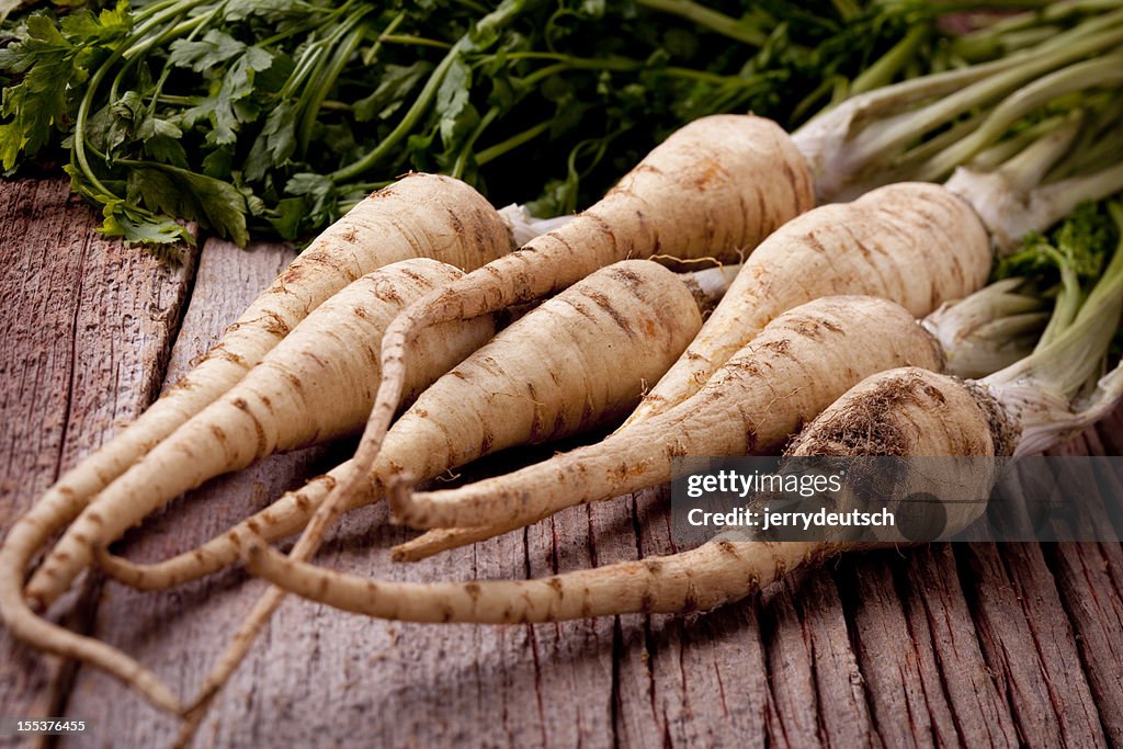 Parsley root with greens