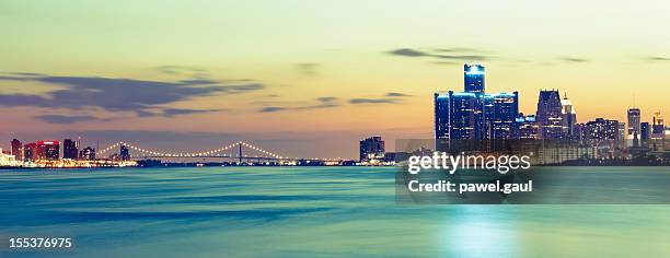 sunset over detroit, michigan - detroit michigan night stock pictures, royalty-free photos & images