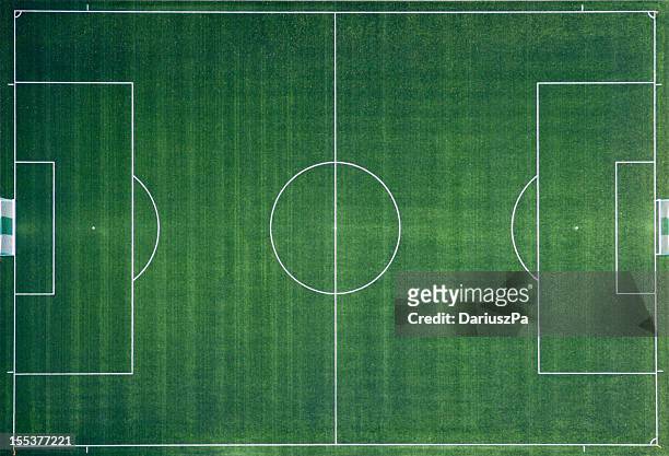 aerial photo of soccer field - aerial view of football field stockfoto's en -beelden