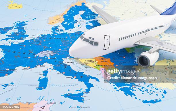 air travel concept - travel map europe stock pictures, royalty-free photos & images