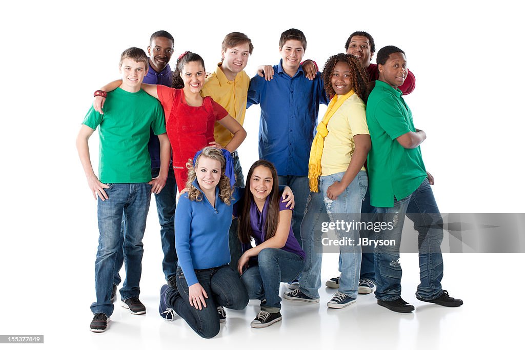 Diverse Teenagers: Multi-Racial Group Standing Together Colorful