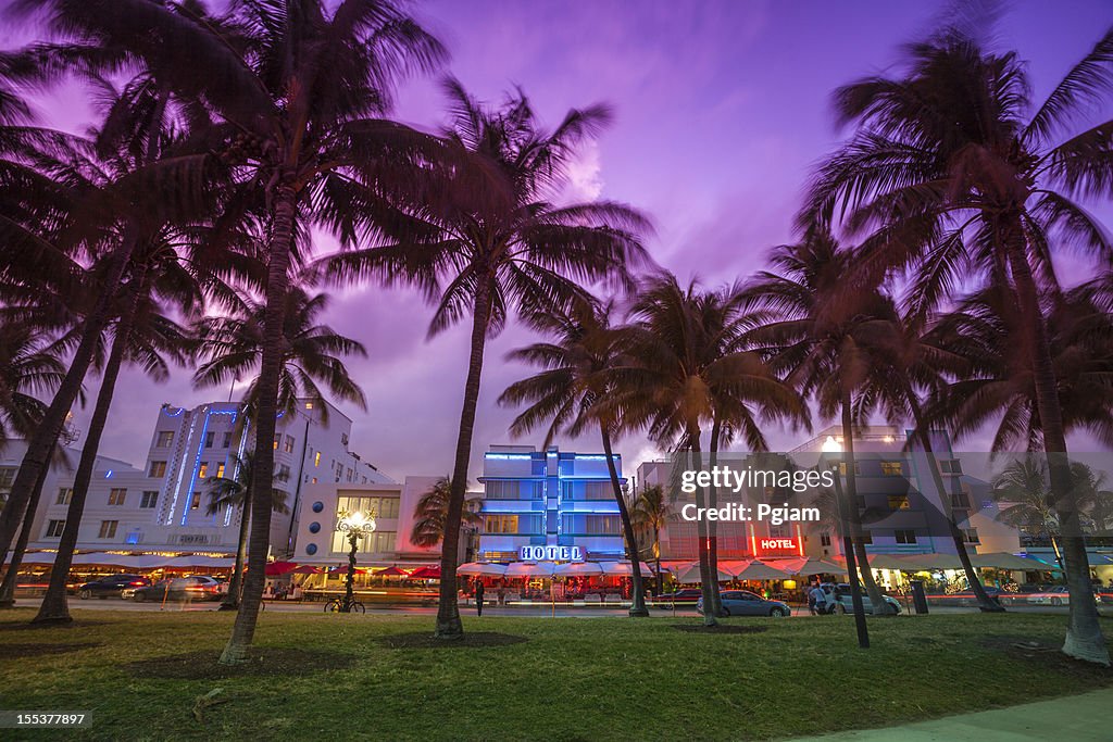 Ocean Drive by the beach in Miami