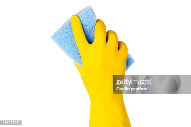 reinigung - blauer handschuh stock-fotos und bilder