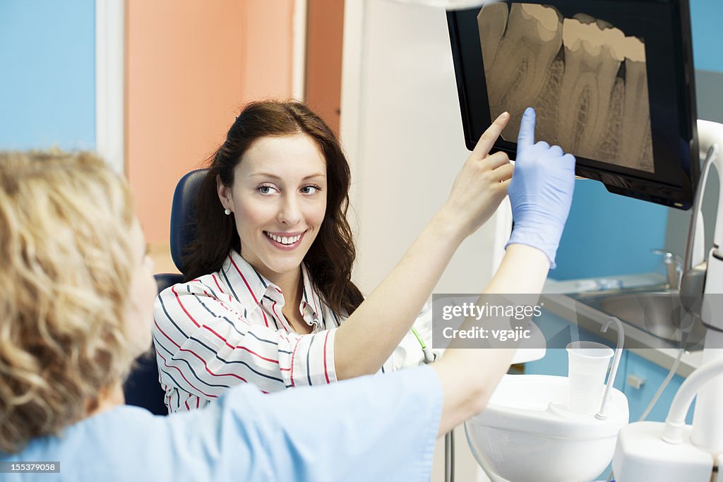 Dentist Professional Explaining  X-Ray Image to Patient