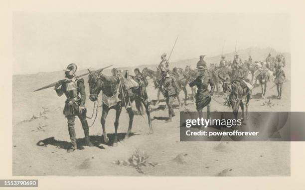 francisco vázquez de coronado‘s march through arizona, united states - 16th century - coronado california stock illustrations
