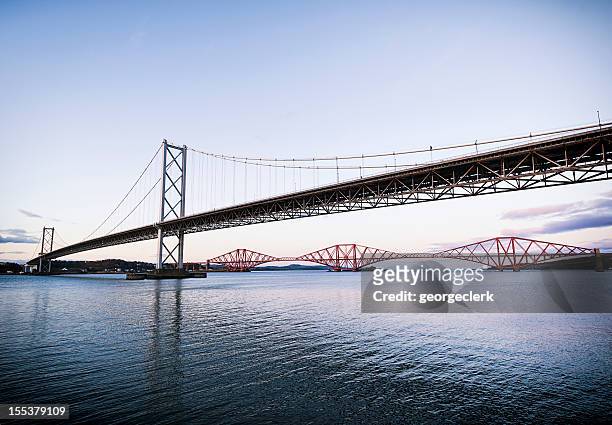 both forth bridges - firth of forth rail bridge stock pictures, royalty-free photos & images