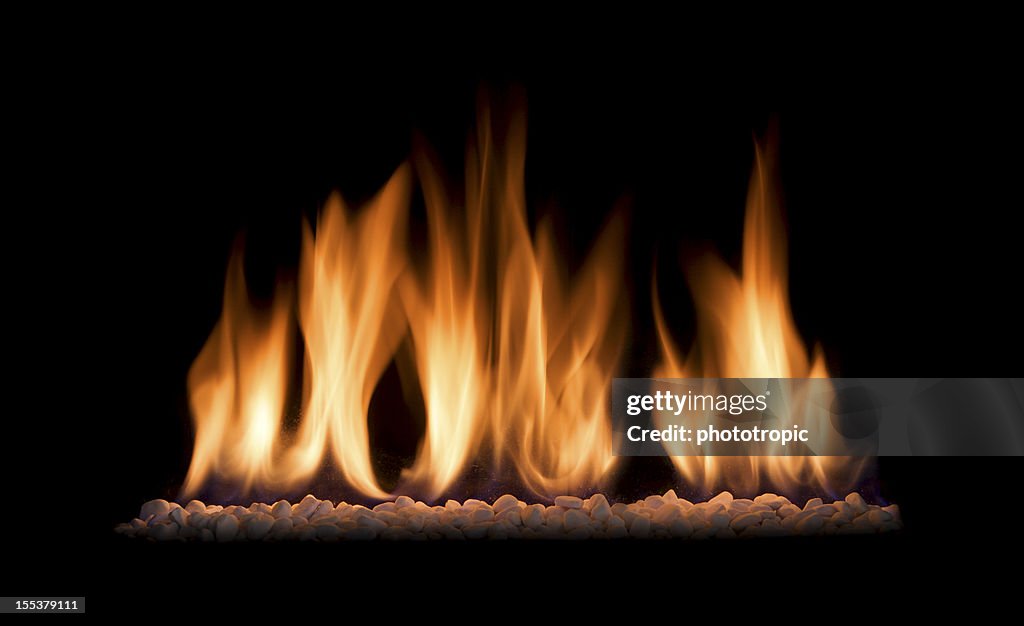 Gas fire flames isolated on black