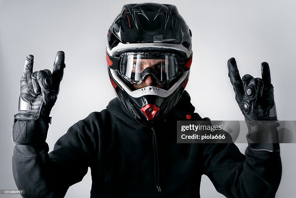 Motocross Motorbike Rider with Enduro Helmet Gesture