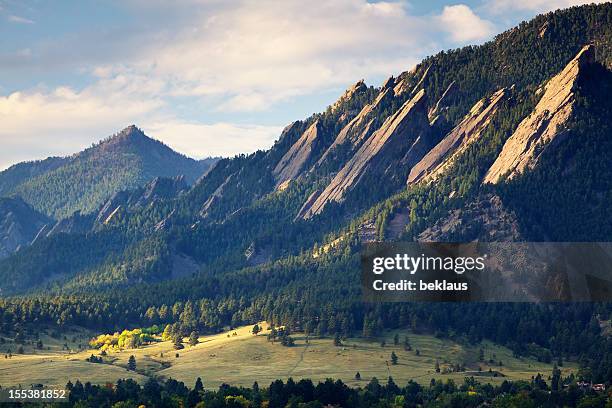 boulder colorado flatirons in fall - colorado mountains stock pictures, royalty-free photos & images