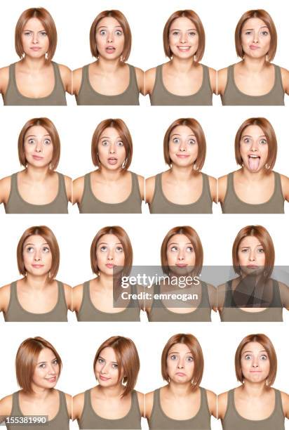 young girl making facial expressions - montage faces stock pictures, royalty-free photos & images