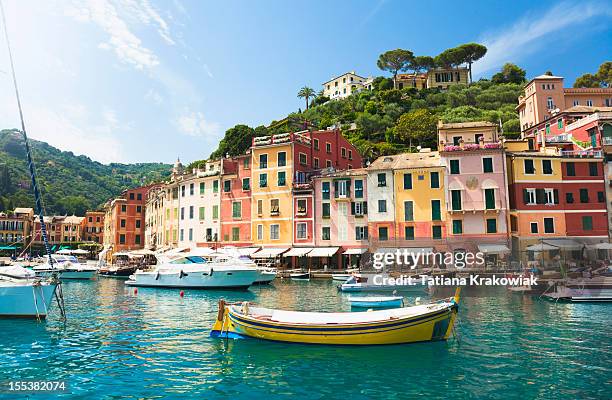 hermoso restaurante portofino (liguria, italia) - genovia fotografías e imágenes de stock