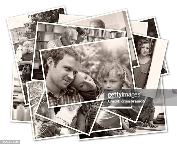 stack of old family photographs - picture frame white background stock pictures, royalty-free photos & images