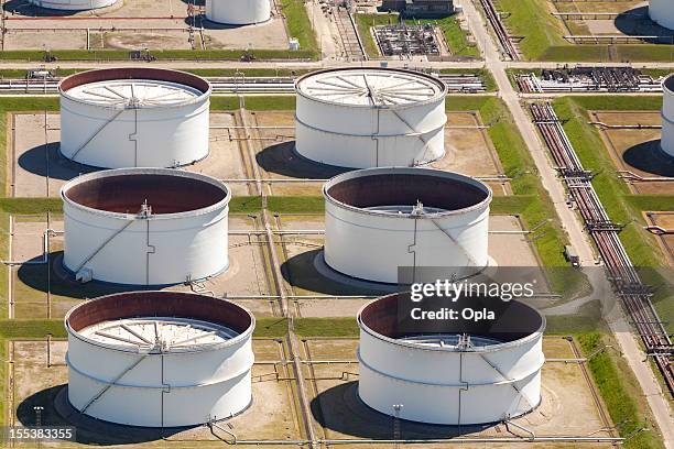 oil storage tank aerial - rotterdam aerial stock pictures, royalty-free photos & images