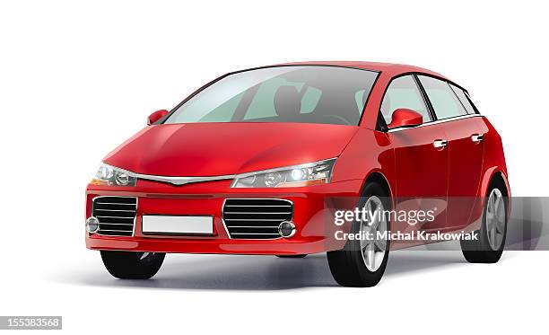 studio shot of a red modern compact car. - three dimensional car stock pictures, royalty-free photos & images