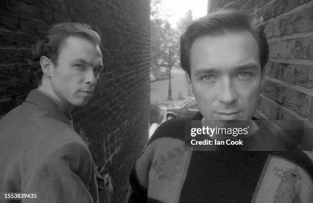 Musicians and brothers Martin Kemp and Gary Kemp of Spandau Ballet pose for a portrait in 1990 in Highgate London, UK.