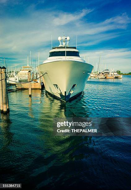 luxury yacht at coconut grove marina - florida marina stock pictures, royalty-free photos & images