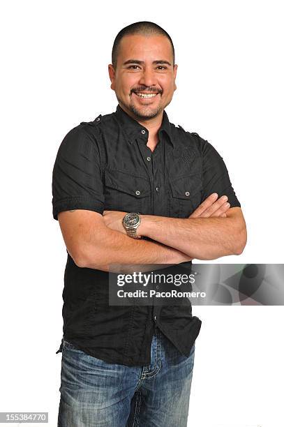 young hispanic man with big smile - mexican mustache stock pictures, royalty-free photos & images