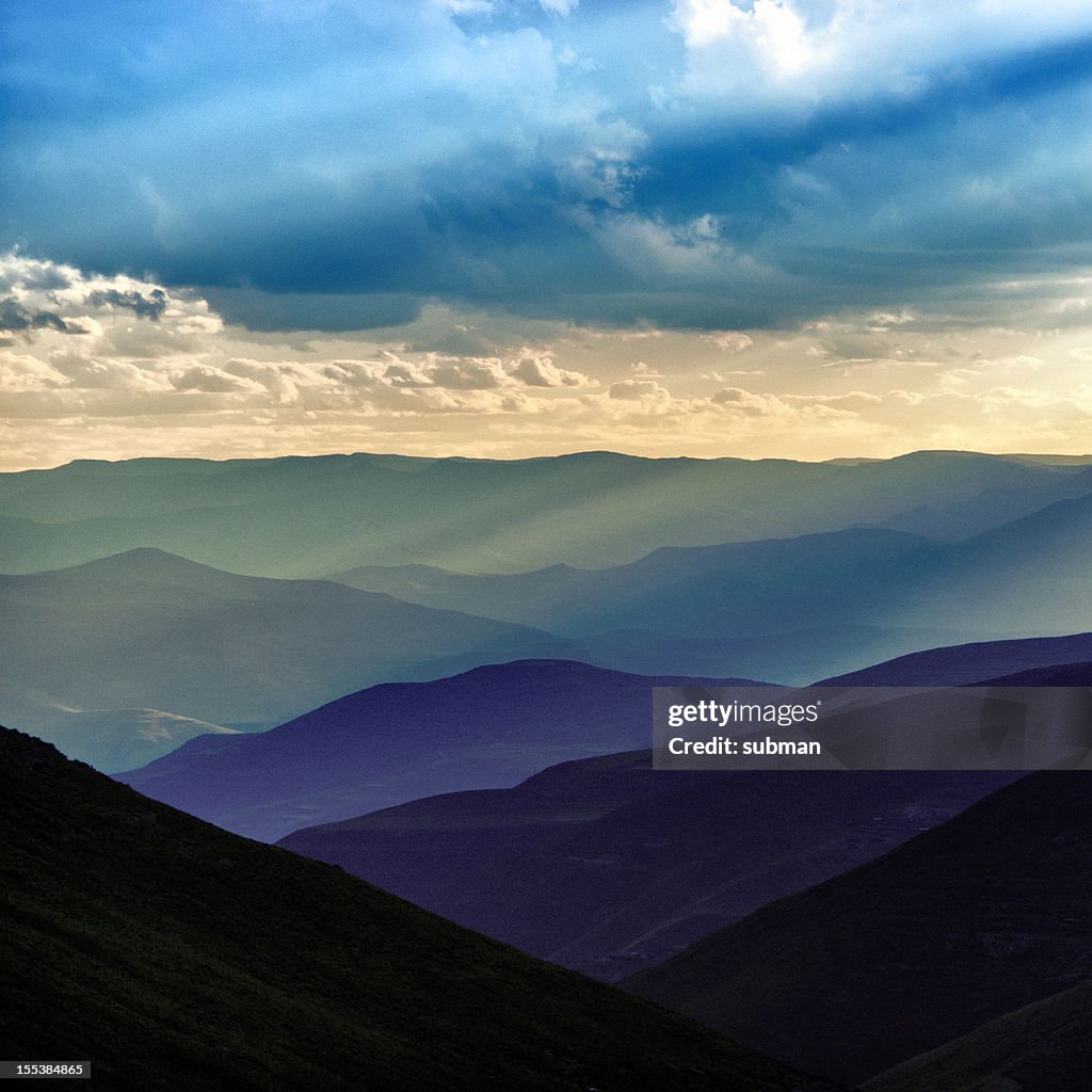 Sunset over Lesotho mountains