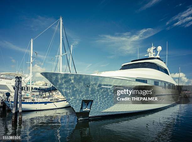 luxury yacht at coconut grove marina - coconut grove miami stock pictures, royalty-free photos & images